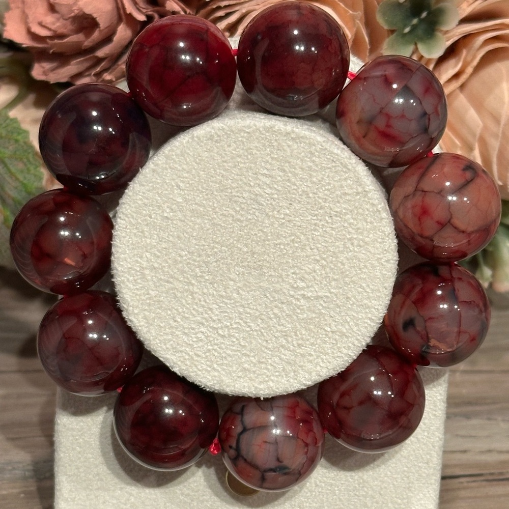 Deep Crimson Dragon Vein Agate Bracelet 20mm Size 6.5